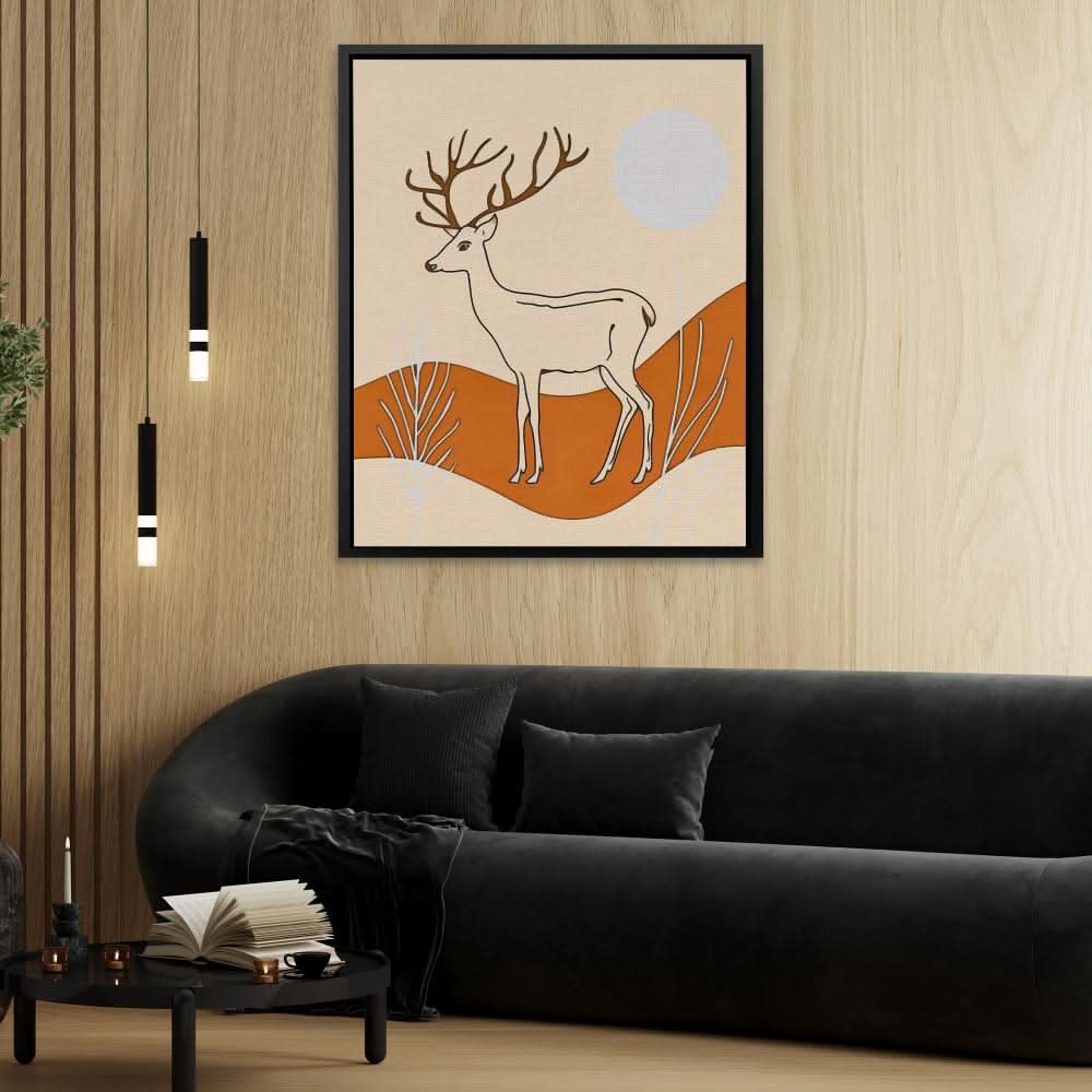 Silent Deer - Deer Wall Art in Black Frame