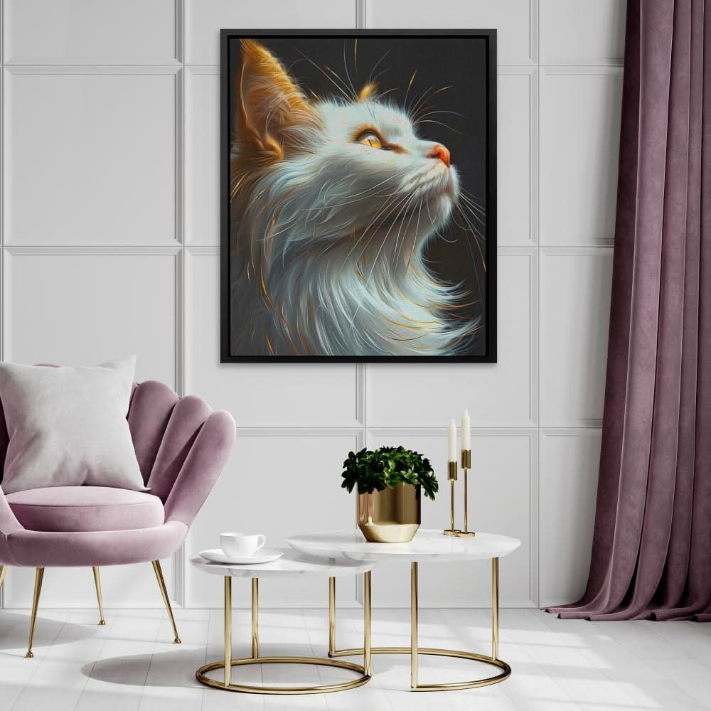 Silent Feline - Cat Wall Art in Black Frame
