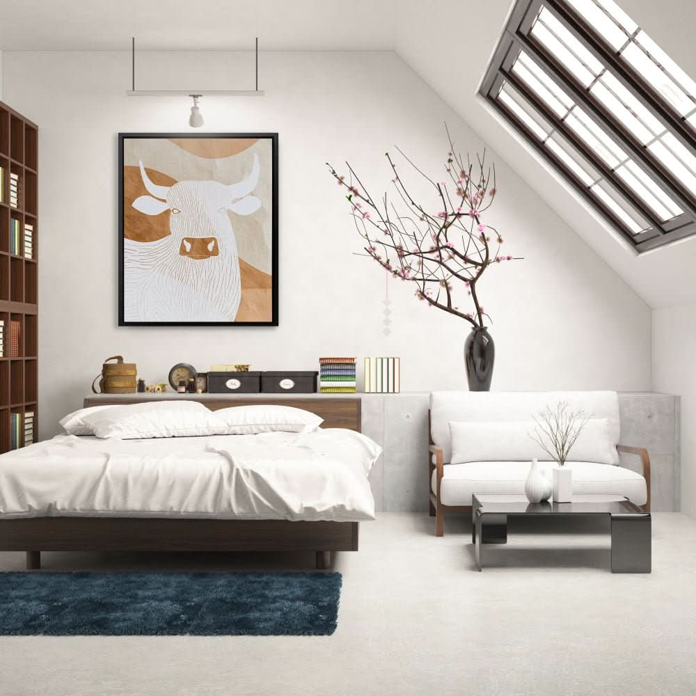Simplicity in Power - Bull Wall Art in Black Frame