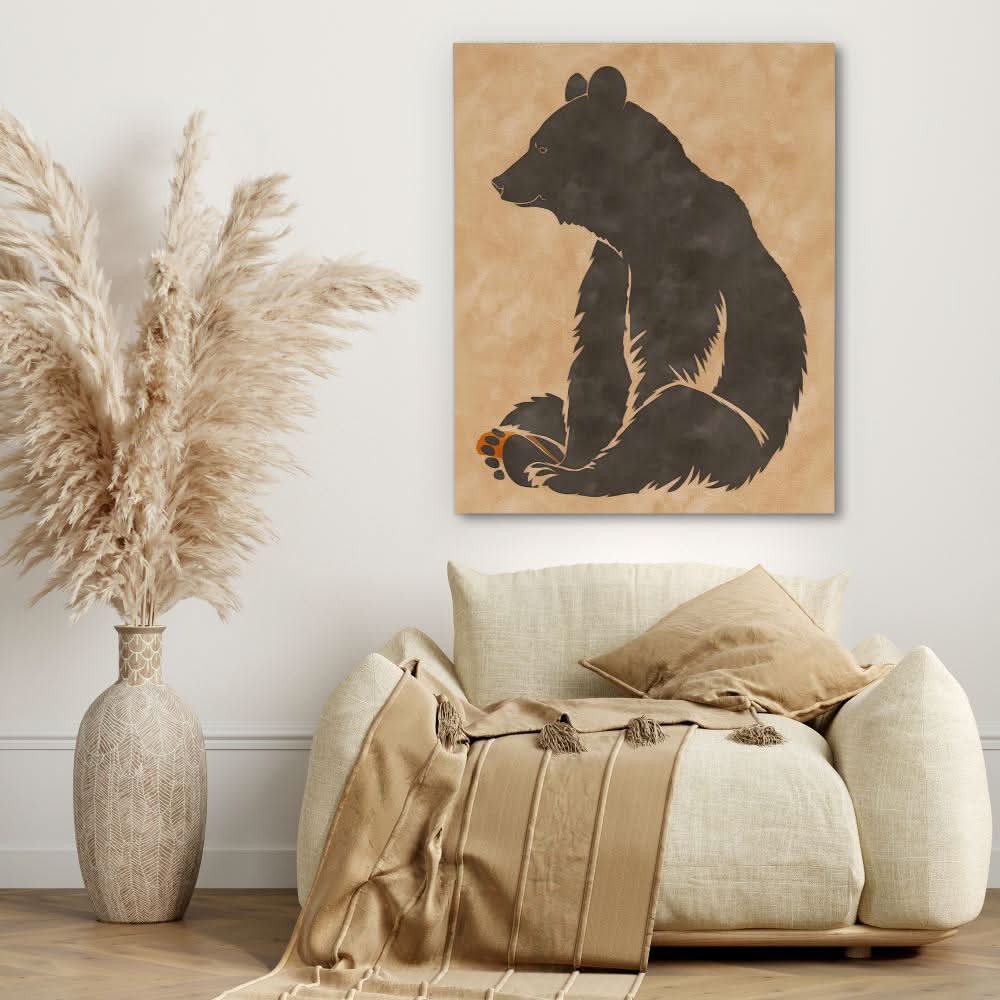 Sitting Brown Bear - Minimalist Wall Art in Black Frame