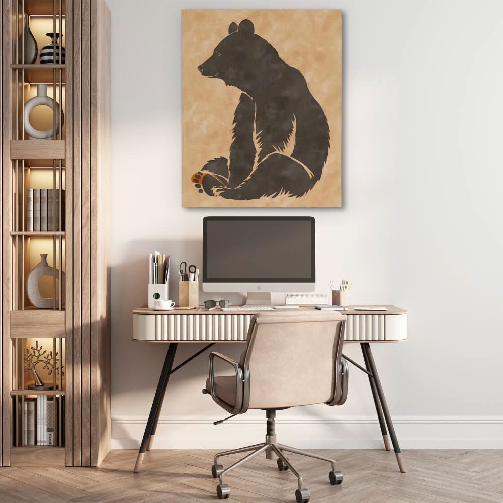 Sitting Brown Bear - Bear Wall Art in Black Frame