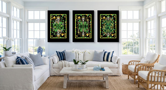 Skeleton Money King Queen Jack - 3 Piece Set gallery-wrap canvas in a room