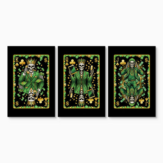 Skeleton Money King Queen Jack - 3 Piece Set canvas set on white