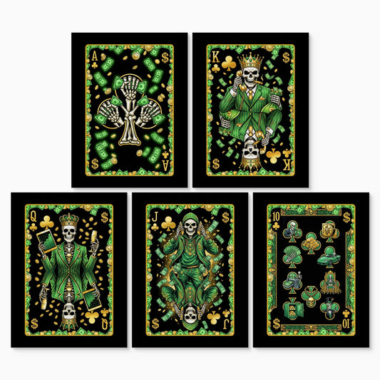 Skeleton Money Poker Canvas Set - Clubs Flush canvas print set, 2 over 3, no frame