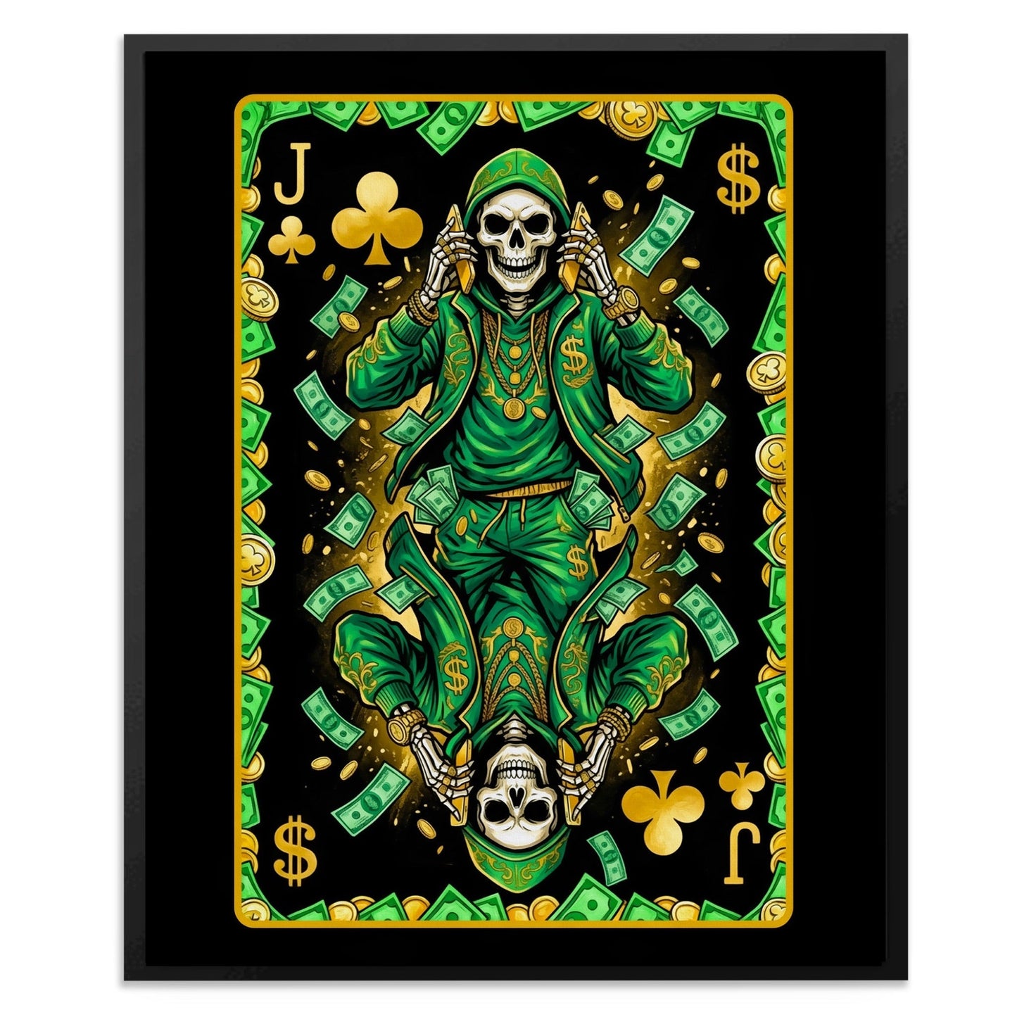 Skeleton Money Poker Canvas Set - Clubs Flush Jack card