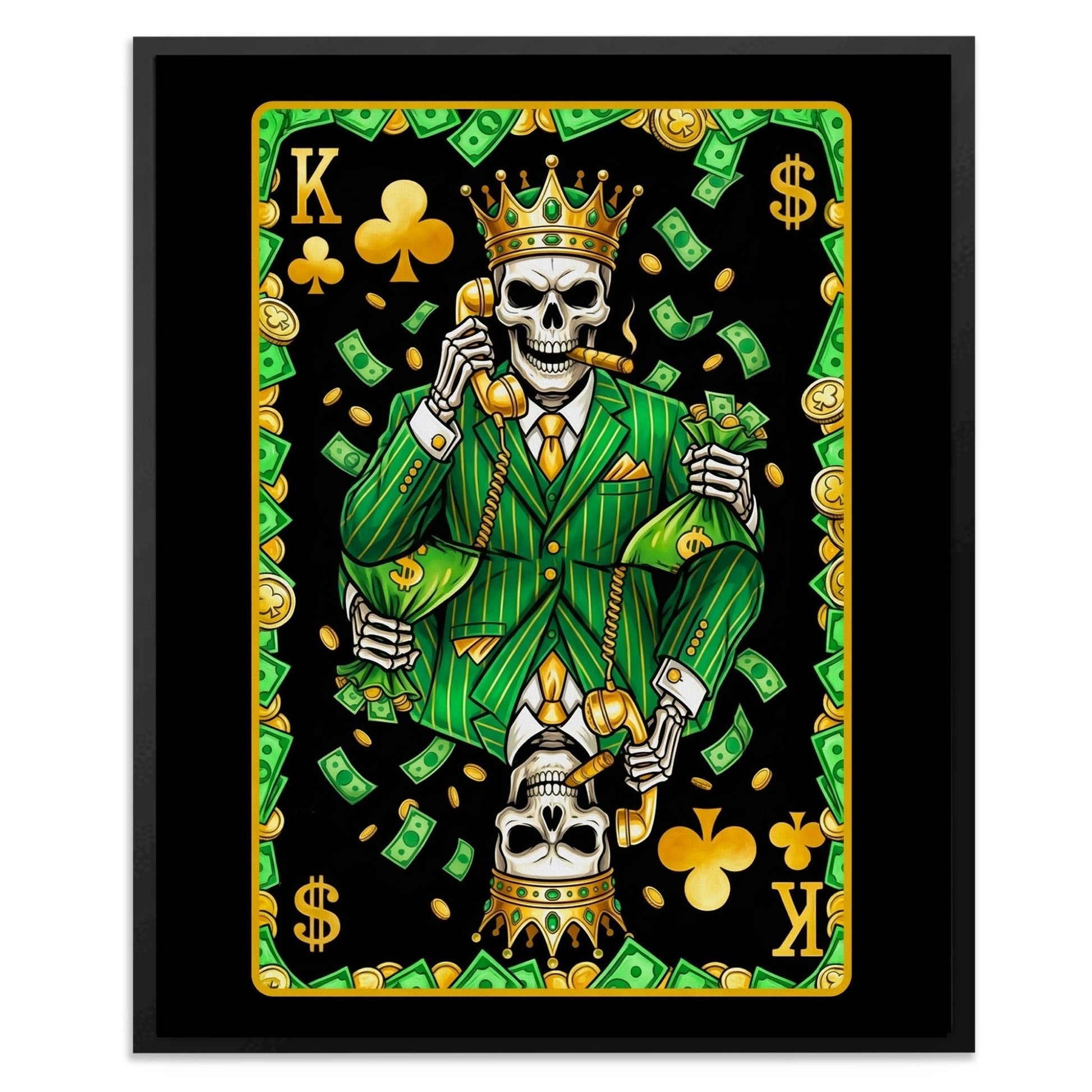 Skeleton Money Poker Canvas Set - Clubs Flush King card