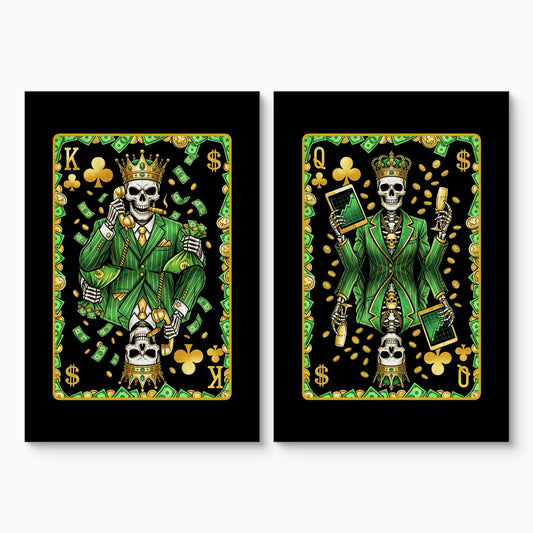 Skull Money King & Queen Canvas Set - Clubs canvas set on white