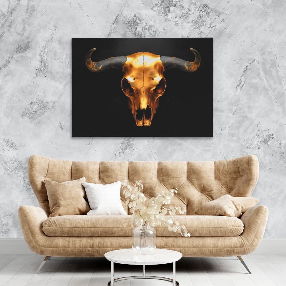 Skull of a Bull - Black and Gold Canvas Wall Art