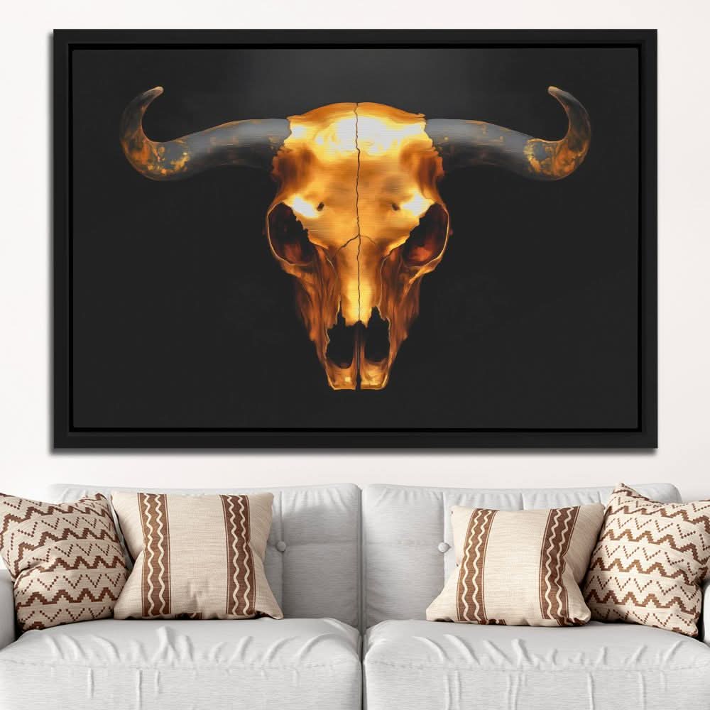 Skull of a Bull - Man Cave Wall Art in Black Frame