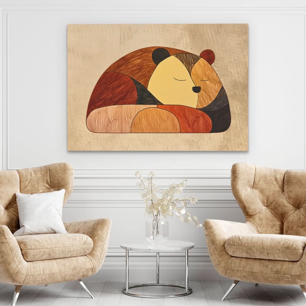 Sleeping Brown Bear - Large Minimalist Canvas Print