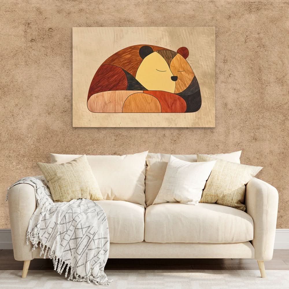 Sleeping Brown Bear - Minimalist Wall Art in Black Frame
