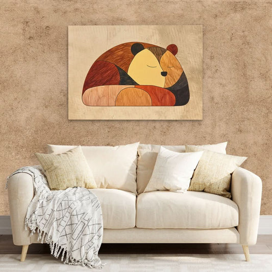 Sleeping Brown Bear - Minimalist Wall Art in Black Frame