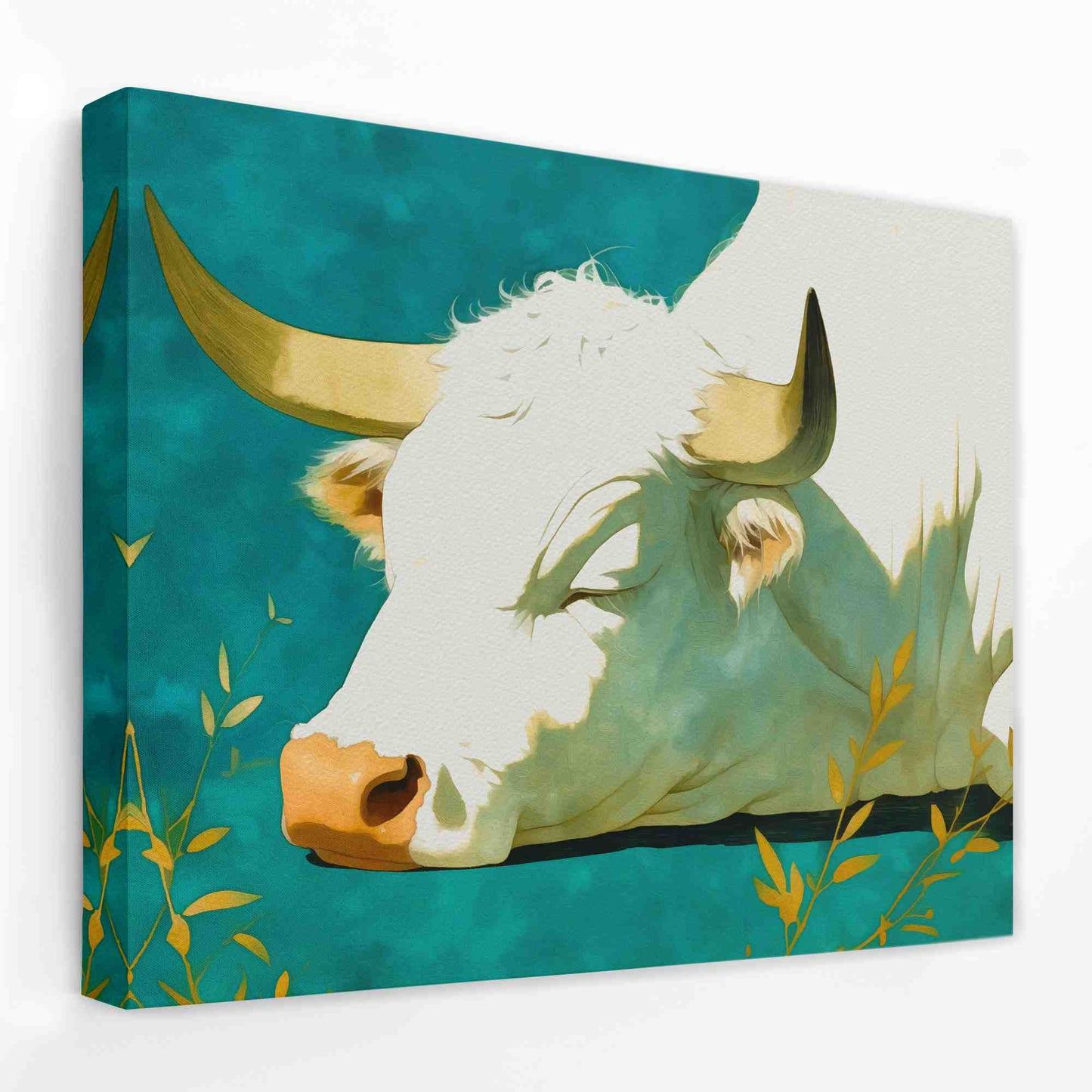 Sleeping Bull - Animals Canvas Wall Art