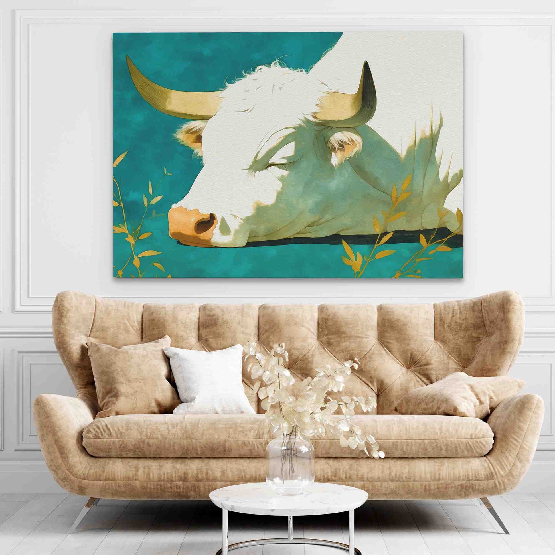 Sleeping Bull - Large Canvas Print