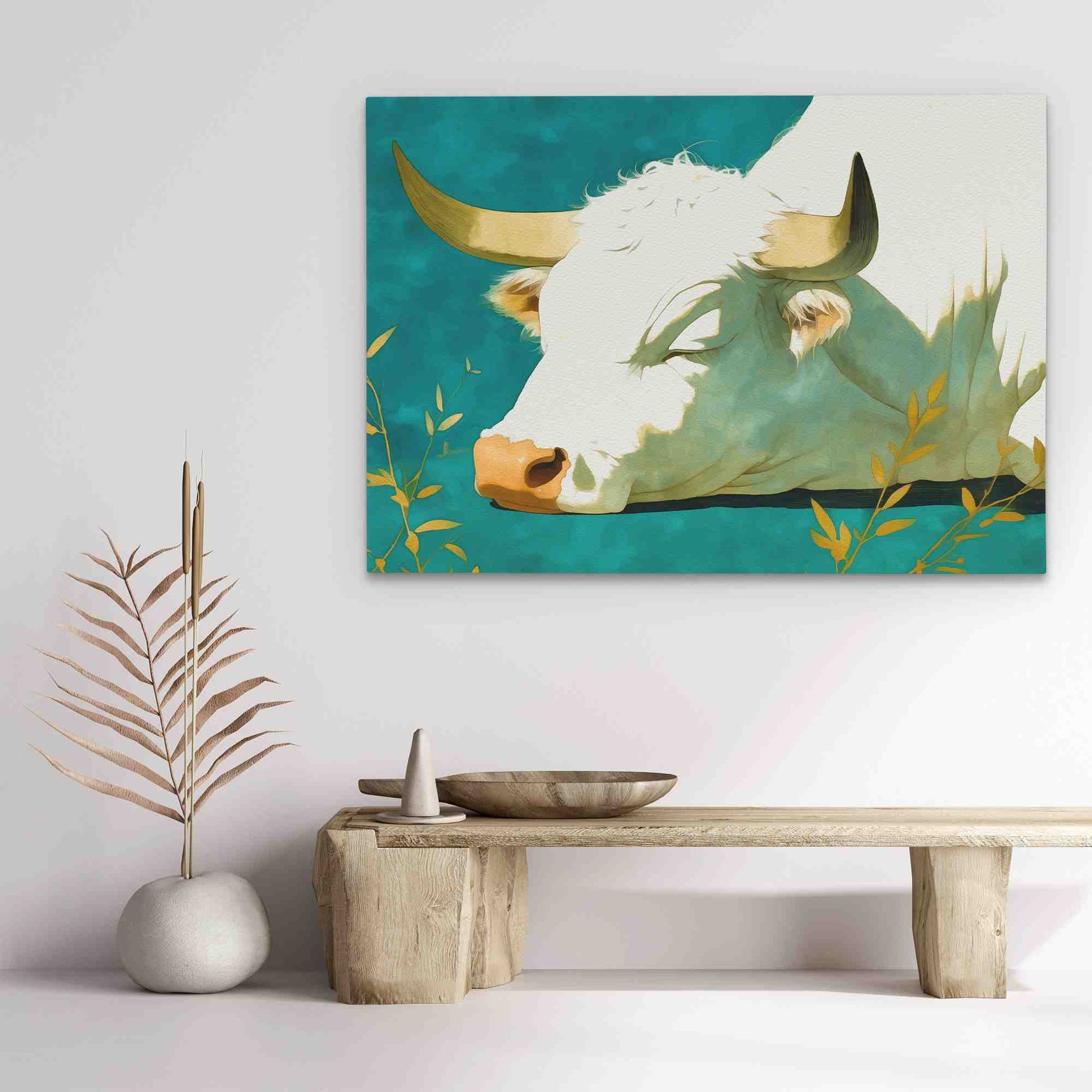 Sleeping Bull - Bull Wall Art in Black Frame