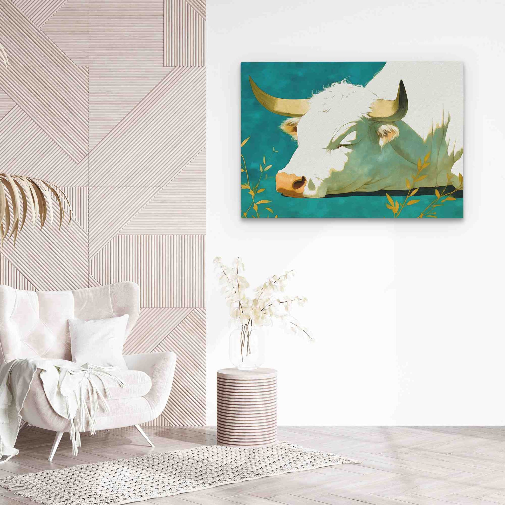 Sleeping Bull - Wall Art in Black Frame