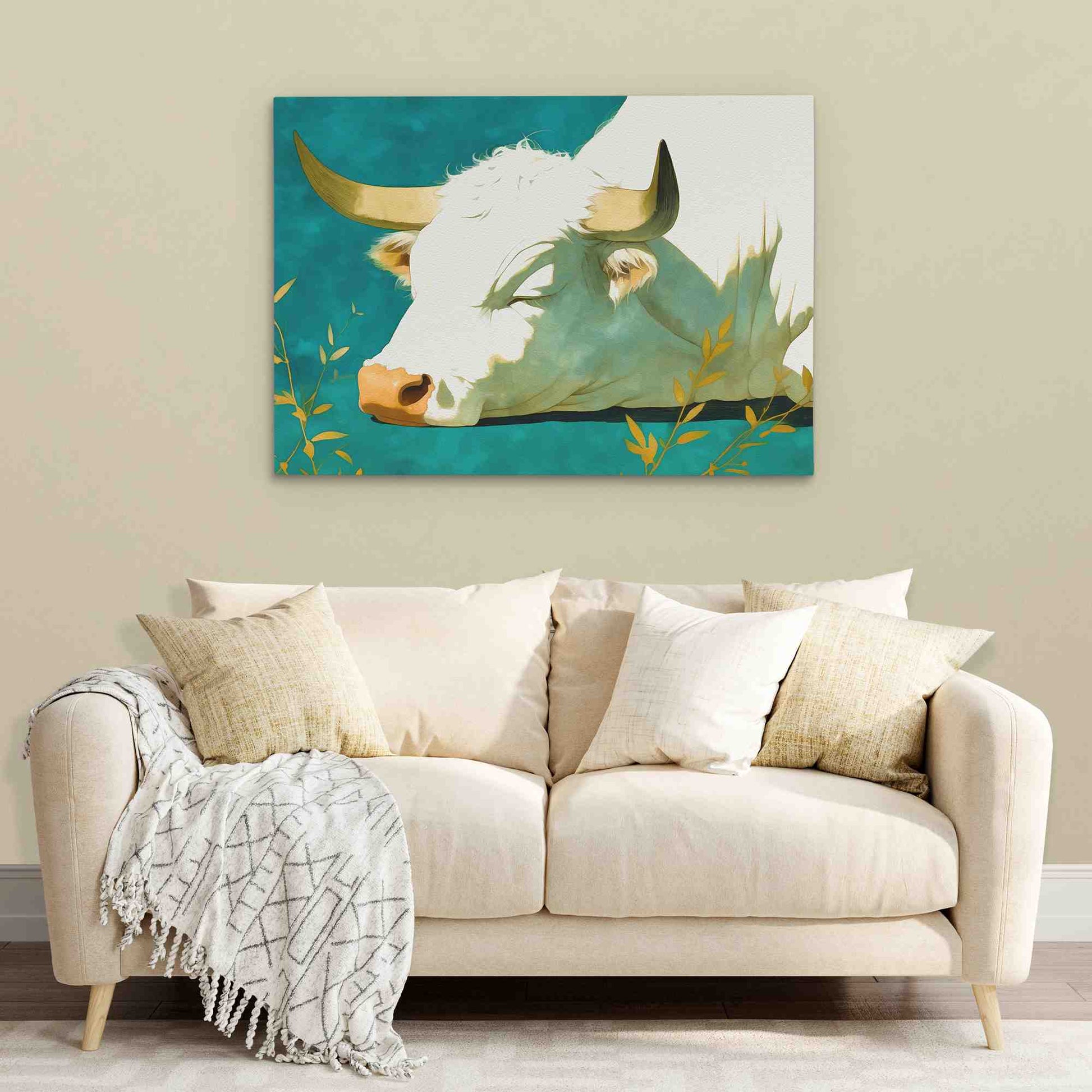 Sleeping Bull - Green Wall Art
