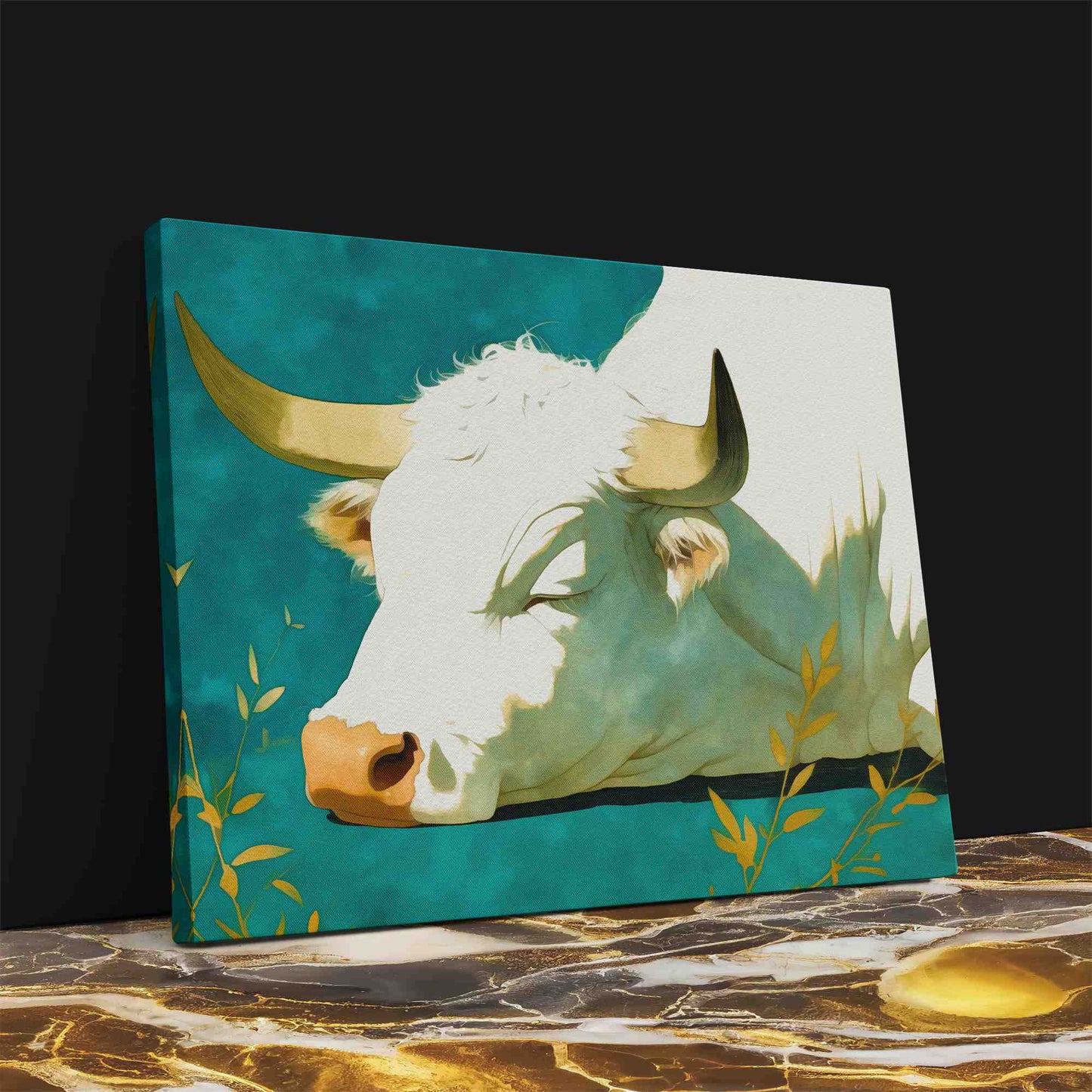 Sleeping Bull - Green Bull Canvas Print