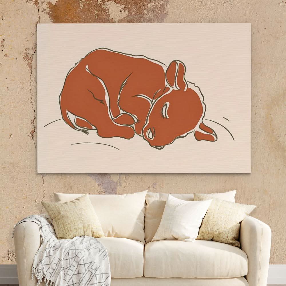 Sleeping Calf - Beige Wall Art for Nursery