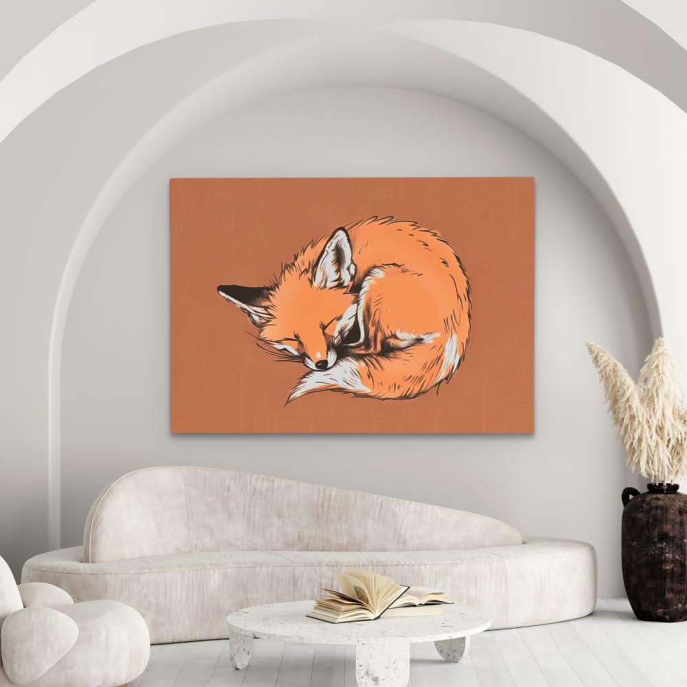 Sleeping Fox - Brown Canvas Wall Art