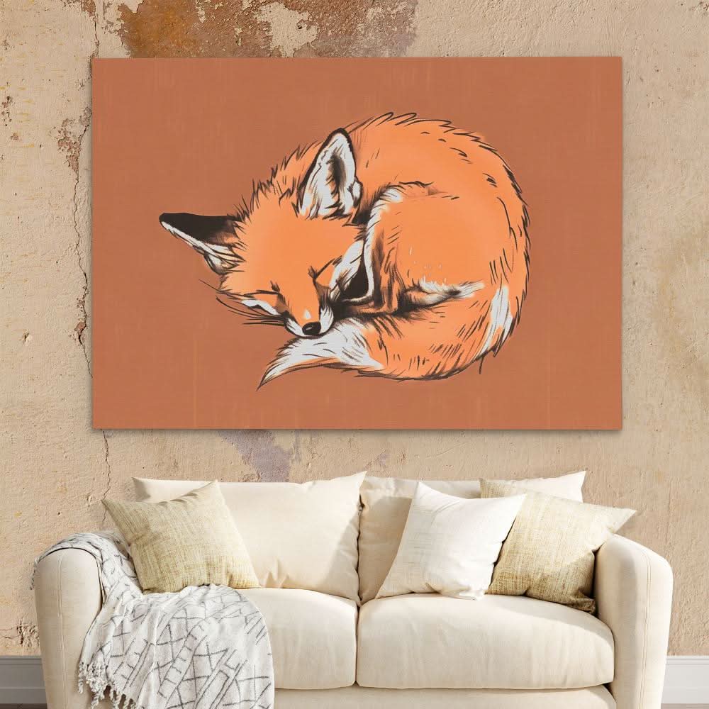 Sleeping Fox - Wall Art in Black Frame