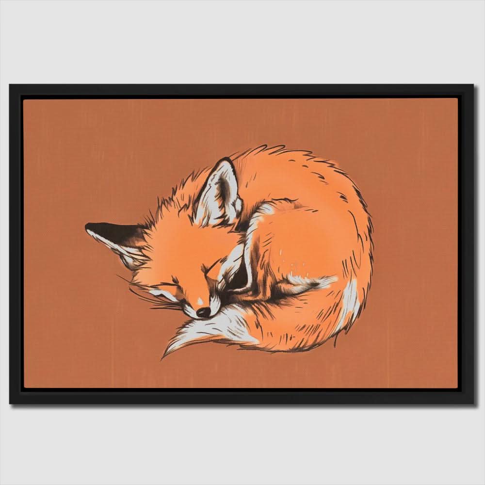 Sleeping Fox - Fox Wall Art in Black Frame