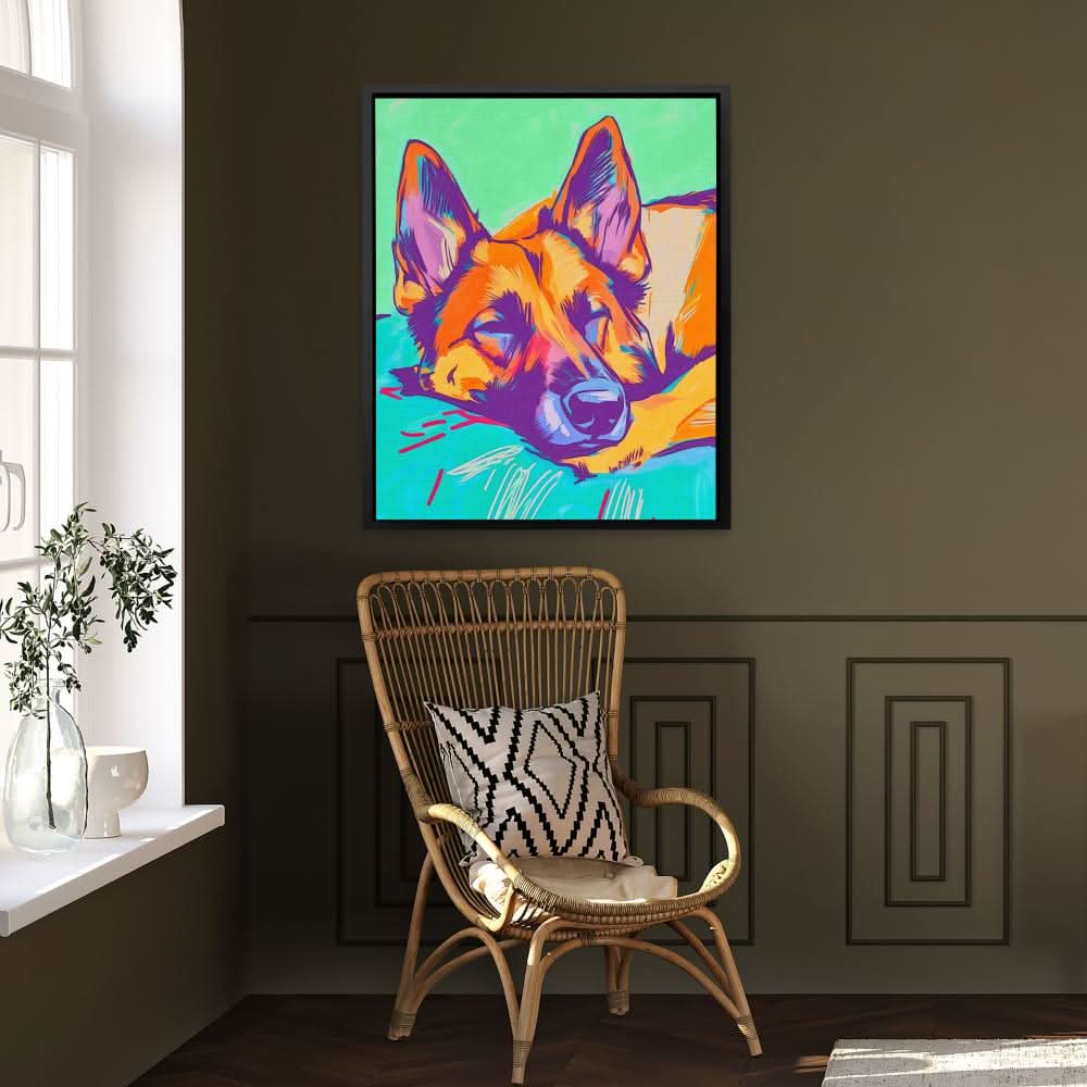 Sleeping German Shepherd - Colorful Wall Art for Living Room