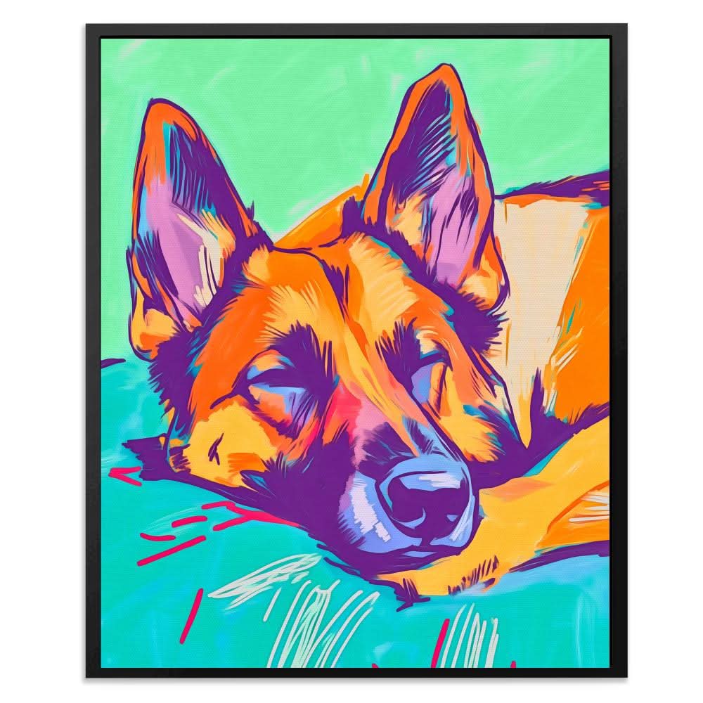 Sleeping German Shepherd - Colorful Canvas Wall Art