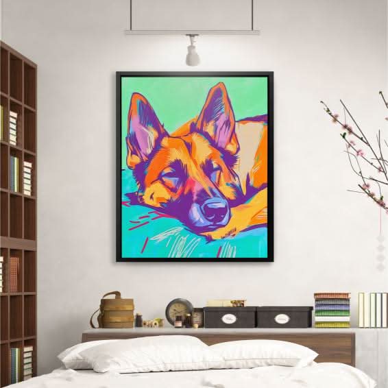 Sleeping German Shepherd - Dog Art for Kids Room