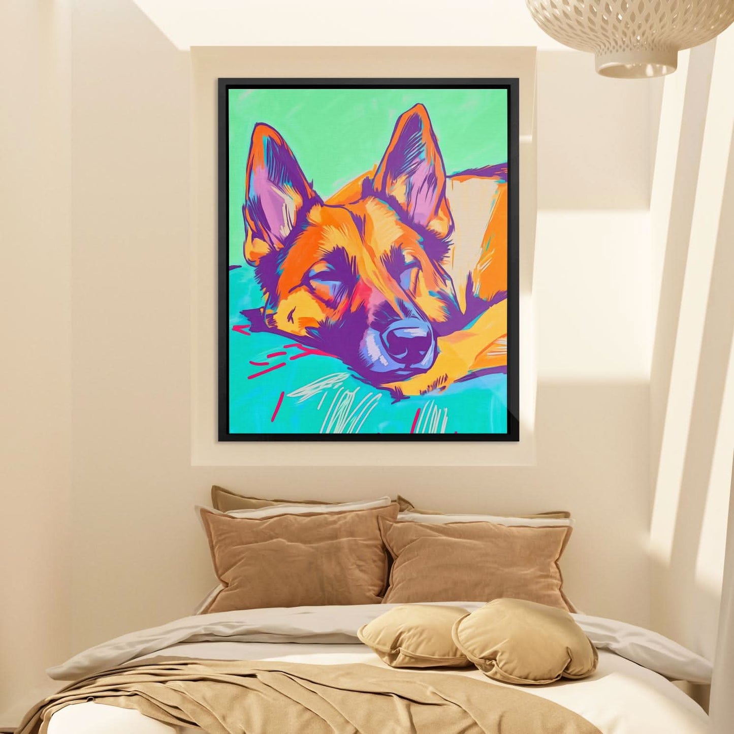 Sleeping German Shepherd - Wall Art in Black Frame