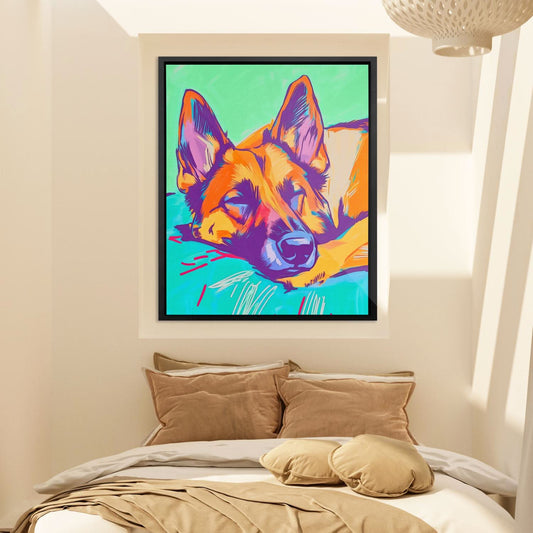 Sleeping German Shepherd - Wall Art in Black Frame