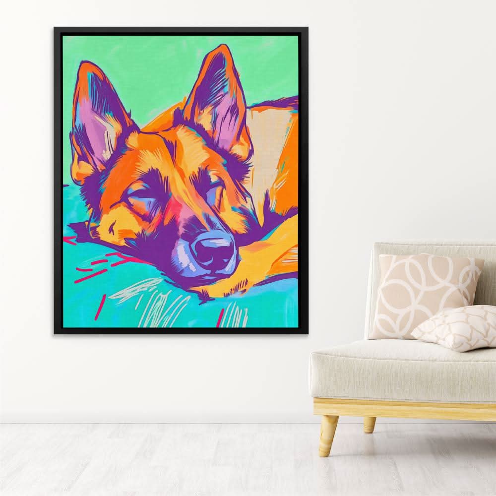 Sleeping German Shepherd - Colorful German Shepherd Canvas Print
