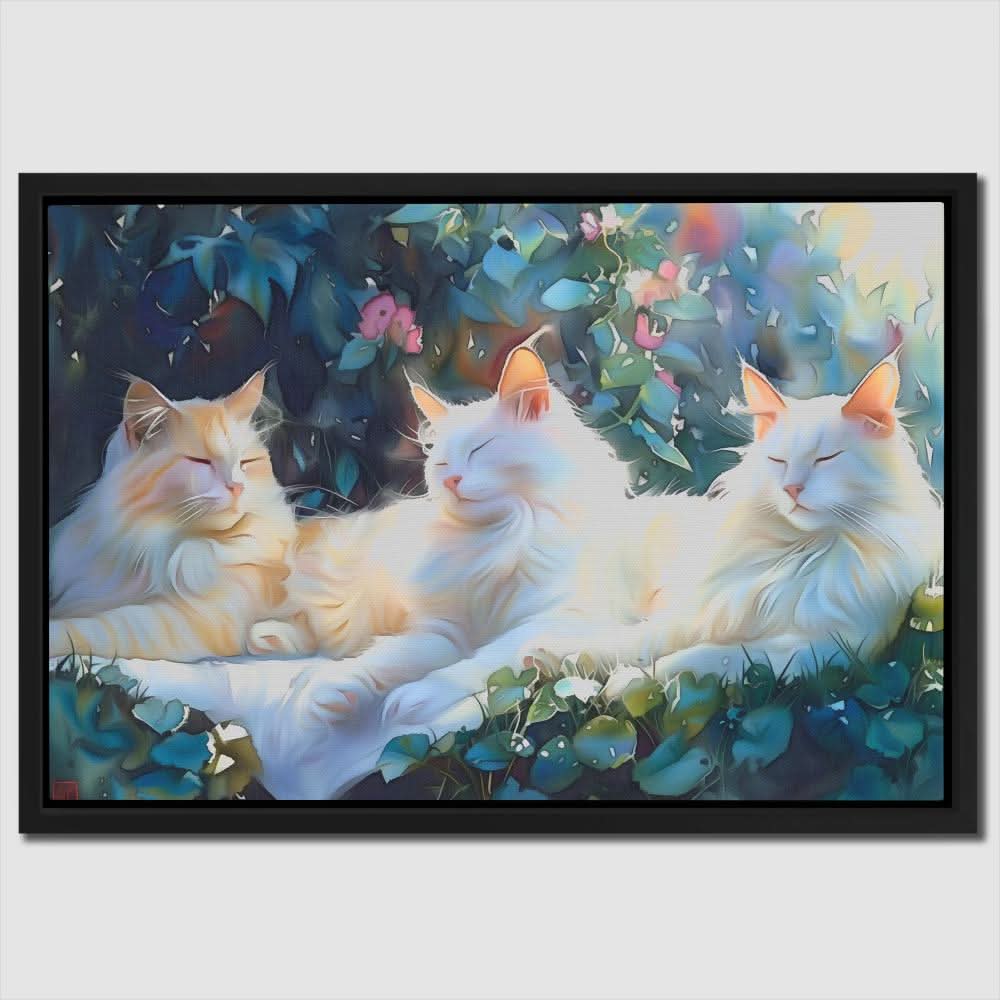 Sleeping White Cats - Neutral Bear Canvas Print