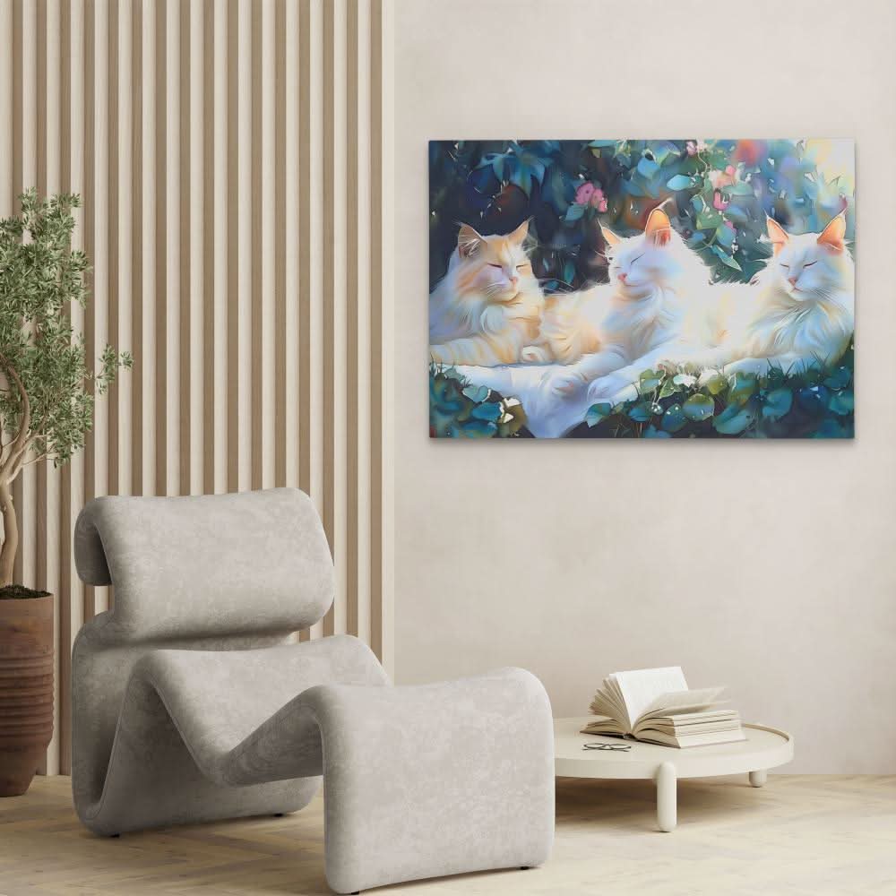 Sleeping White Cats - Large Canvas Print
