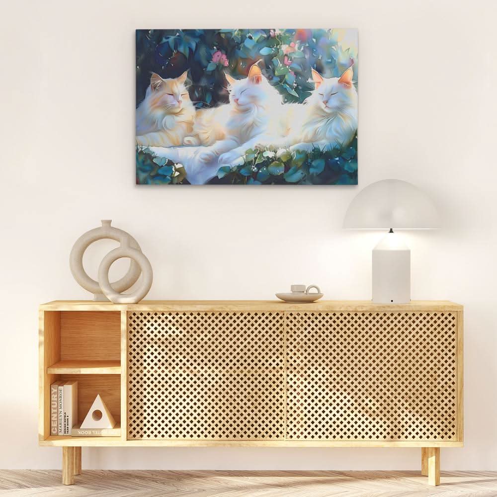 Sleeping White Cats - Animals Art