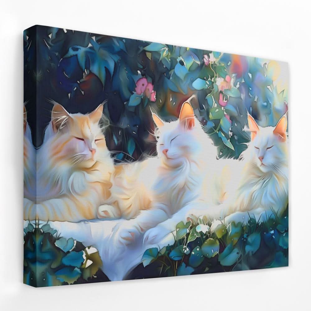 Sleeping White Cats - Animals Canvas Wall Art