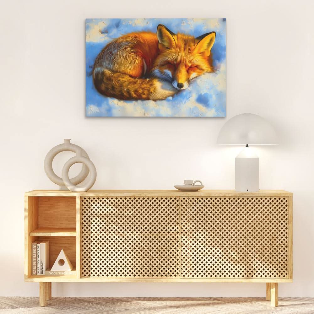 Sleepy Snow Fox - Earth Tones Fox Canvas Print