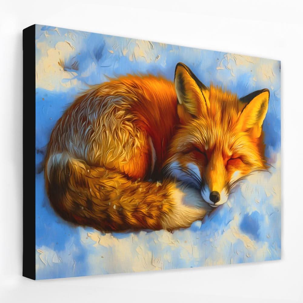 Sleepy Snow Fox - Animals Canvas Wall Art