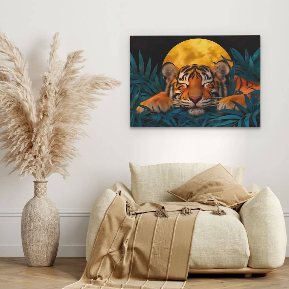 Sleepy Stripes - Jungle Wall Art in Black Frame