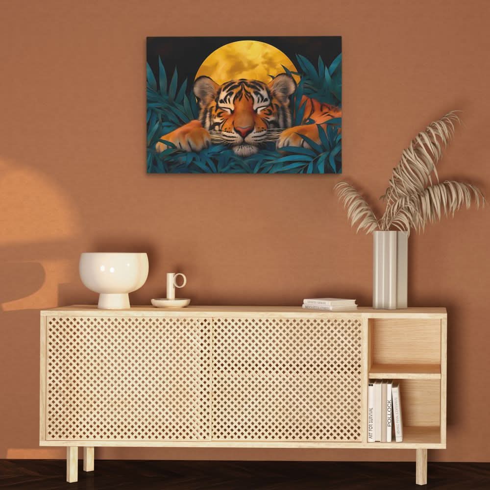 Sleepy Stripes - Contemporary Wall Art in Black Frame
