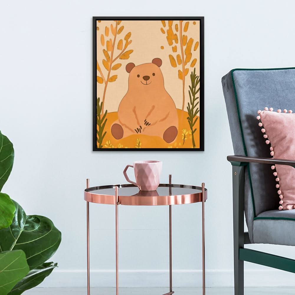 Smiling Bear in Nature - Earth Tones Bear Canvas Print