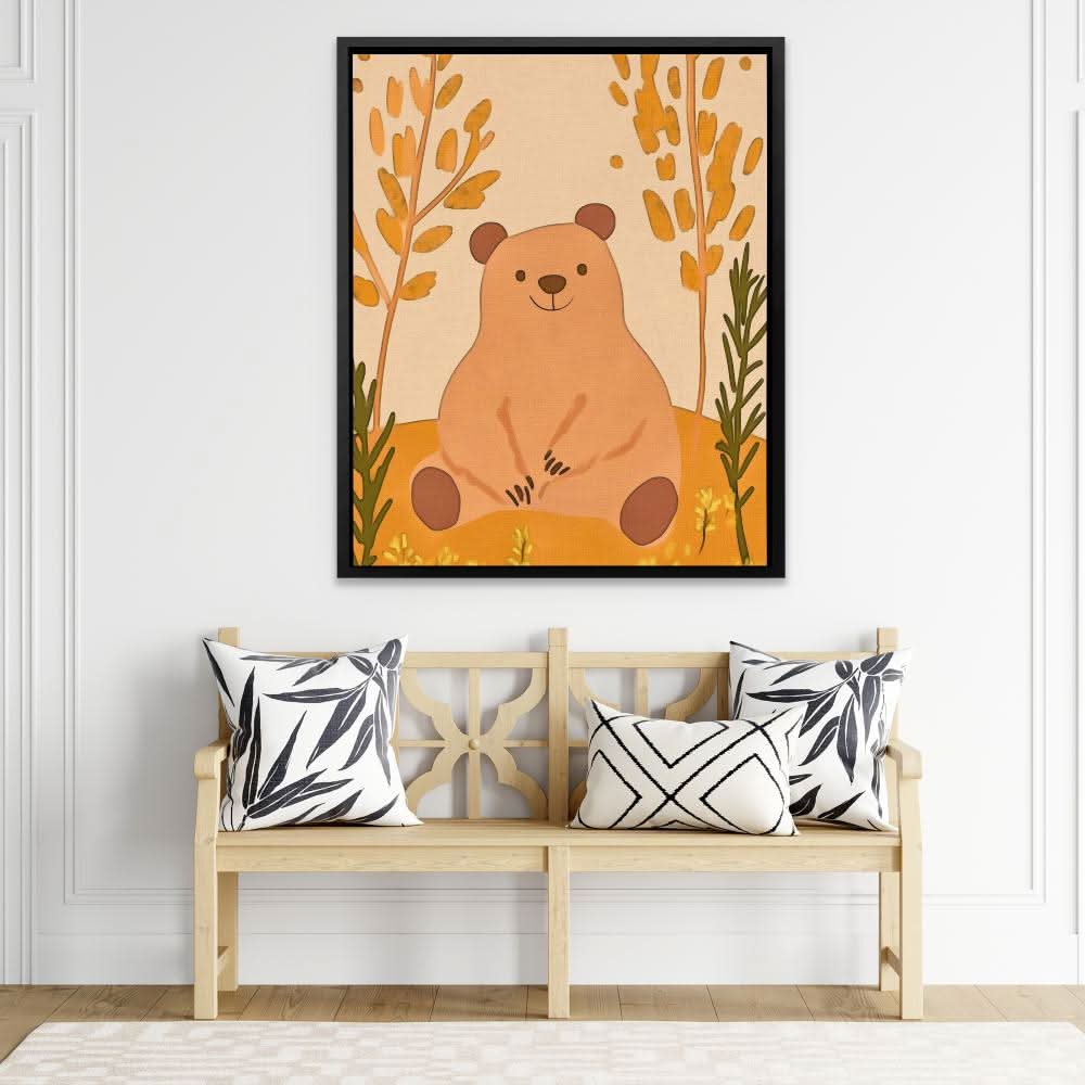 Smiling Bear in Nature - Earth Tones Wall Art for Nursery
