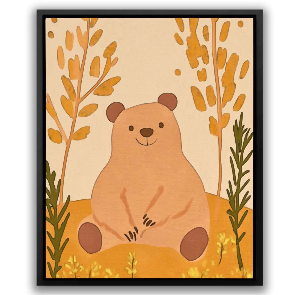 Smiling Bear in Nature - Baby Animal Canvas Wall Art