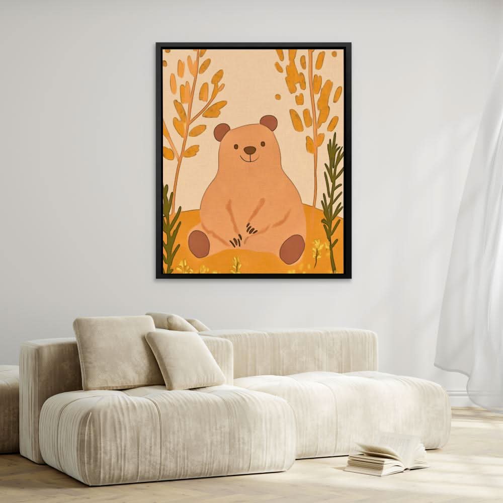 Smiling Bear in Nature - Baby Animal Art for Kids Room