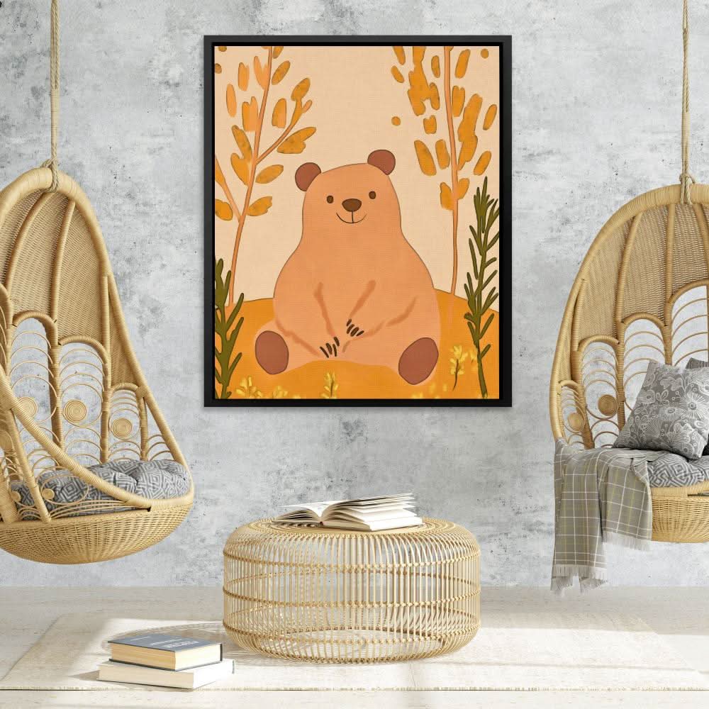 Smiling Bear in Nature - Oversized Baby Animal Canvas Wall Art