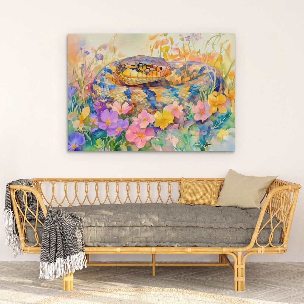 Snake in Flowers - Colorful Wall Art for Creative Studio