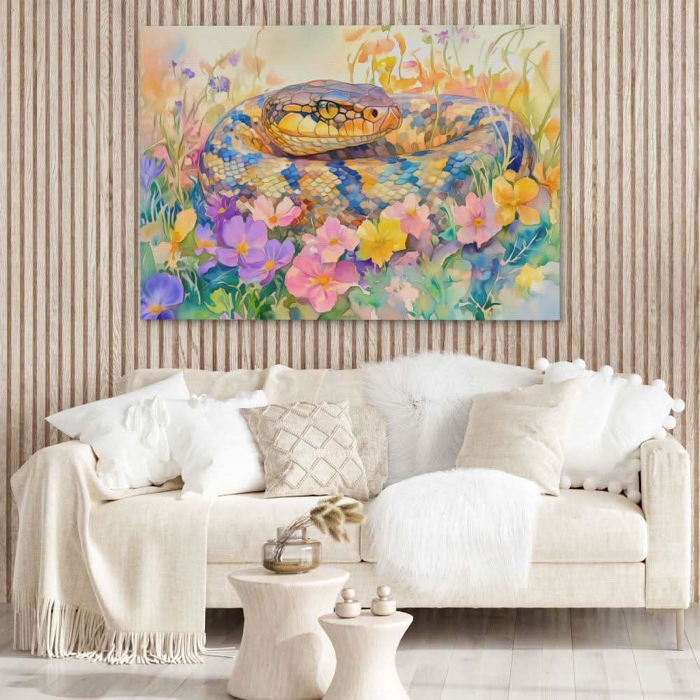 Snake in Flowers - Colorful Nature Canvas Print