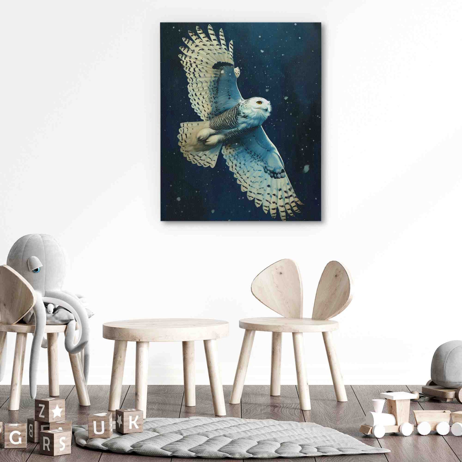 Snow Owl in Flight - Large Canvas Print