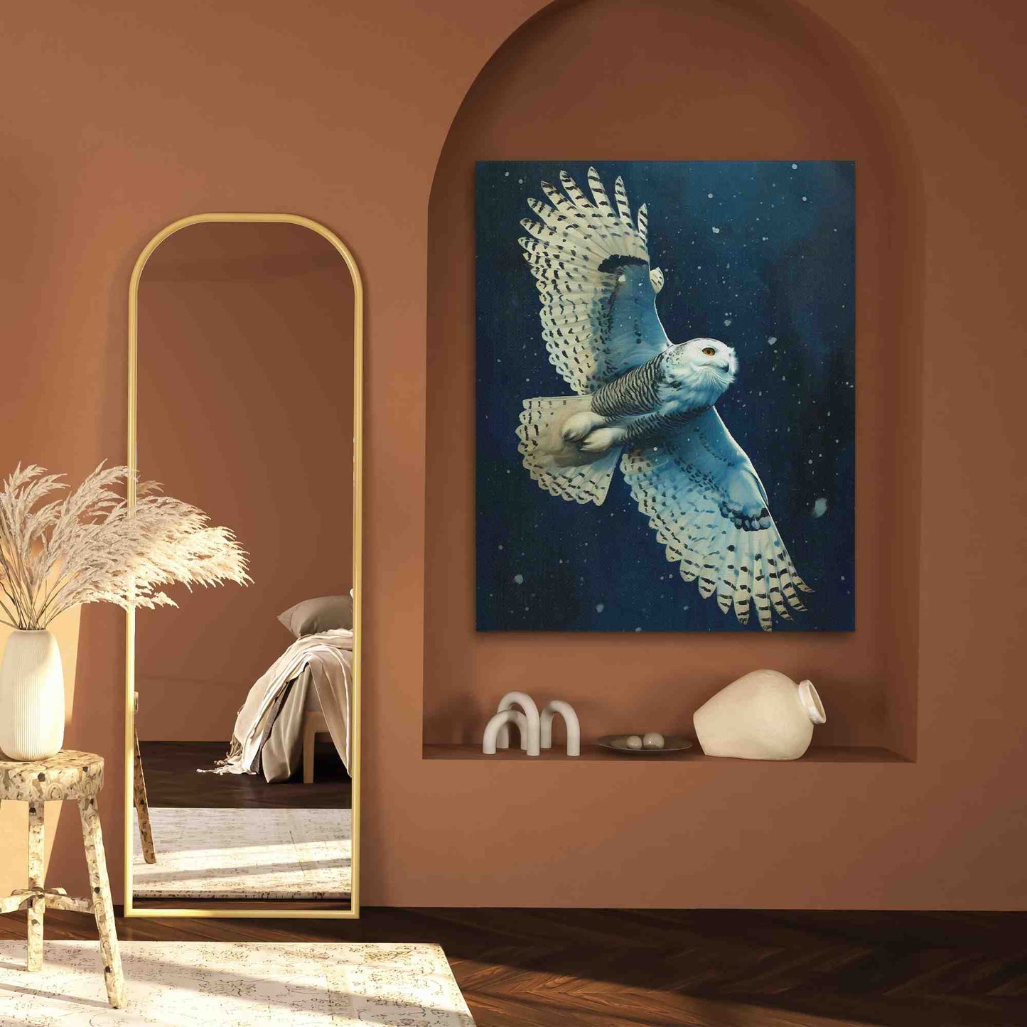 Snow Owl in Flight - Canvas Wall Art