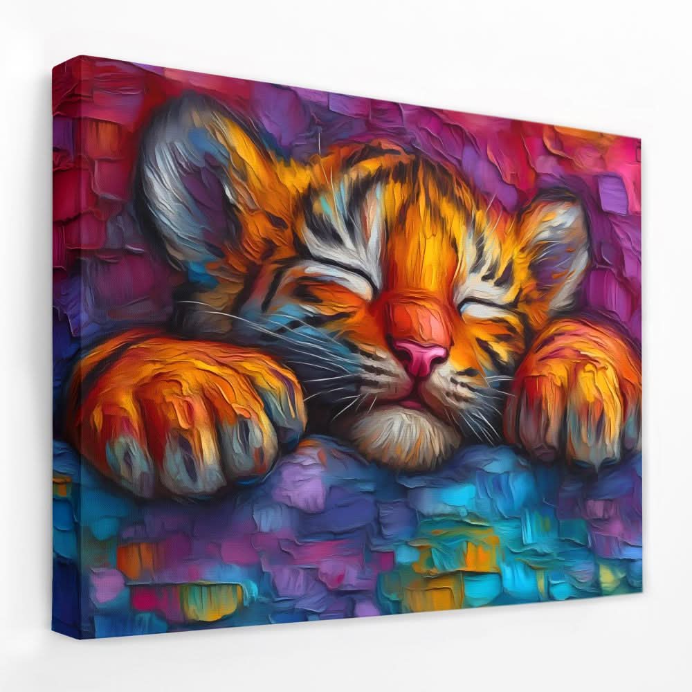 Snuggling Tiger Cub - Baby Animal Canvas Wall Art